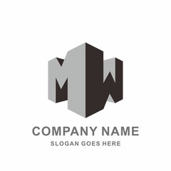 Monogram Letter M & W 3D Geometric Cube Reflection Architecture Business Company Stock Vector Logo Design Template