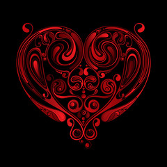 Valentine's Day. Red vector heart made of flowers on black background