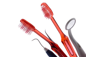 Dentist tools and toothbrushes