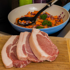 Bacon pieces on a cutting board