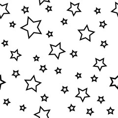 Star seamless pattern. Black and white retro background. Chaotic elements. Abstract geometric shape texture. Effect of sky. Design template for wallpaper, wrapping, fabric, textile Vector Illustration