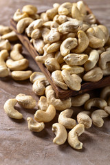 Cashews in old wooden dish