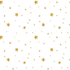 Stars polka dots seamless pattern gold and white retro background. Abstract bright golden design for wallpaper, christmas decoration, confetti, textile, wrapping. Symbol holiday Vector illustration