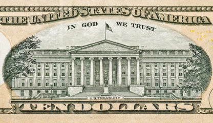US Treasury on back of ten dollar bill
