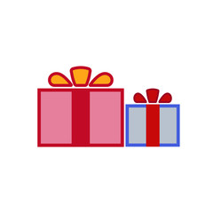 Christmas gifts ribbons icons set. Giftbox color signs decoration, isolated on white background. Flat design. Symbol of New Year celebration, presents, surprise, Xmas, holiday. Vector illustration