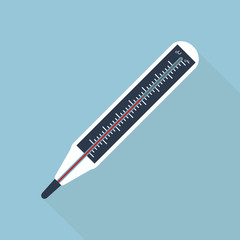 Medical thermometer or thermometer icon on flat style.