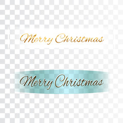 Merry Christmas banners. Blue, gold ribbons with text isolated on background. Golden design. Decoration template for card, greeting, invitation. Symbol Happy New Year holiday Vector illustration