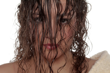 young woman posing with wet hair