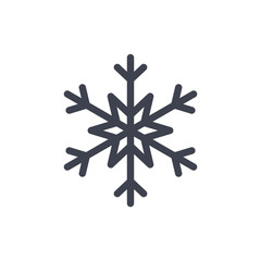 Snowflake icon. Black silhouette snow flake sign, isolated on white background. Flat design. Symbol of winter, frozen, Christmas, New Year holiday. Graphic element decoration. Vector illustration