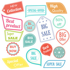 Modern flat design sale stickers. Sale hipster badges collection, product promotions, online shopping banners.