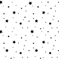 Star seamless pattern. Black and white retro background. Chaotic elements. Abstract geometric shape texture. Effect of sky. Design template for wallpaper, wrapping, fabric, textile Vector Illustration