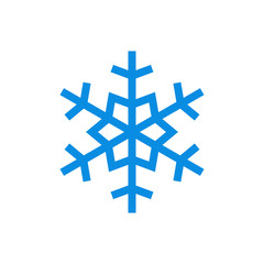 Obraz premium Snowflake icon. Blue silhouette snow flake sign, isolated on white background. Flat design. Symbol of winter, frozen, Christmas, New Year holiday. Graphic element decoration. Vector illustration
