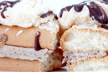cake pieces of chocolate and vanilla filling.