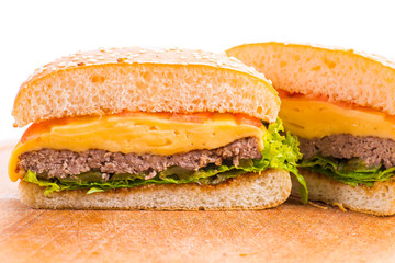 cheeseburger on a white background