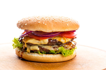 burger with double chop on a white background