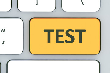 Keyboard with test button. Computer white keyboard with test but
