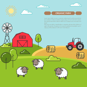Farmhouse banner for agricultural products advertise Flat linear vector