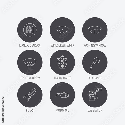 Motor Oil Change Traffic Lights And Pliers Icons Gas