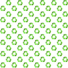 Fototapeta na wymiar Recycling symbol in gradient greens on white, a seamless background pattern