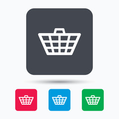 Basket icon. Shopping cart symbol. Colored square buttons with flat web icon. Vector