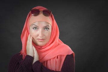 Studio Muslim woman with black background