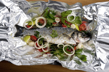 seabass in tin-foil ready to baked