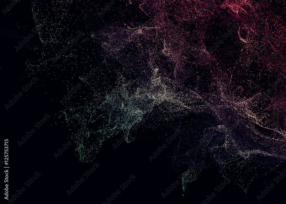 Poster abstract 3d rendering of chaotic particles. flying cubes in empty space. dynamic shape. futuristic b