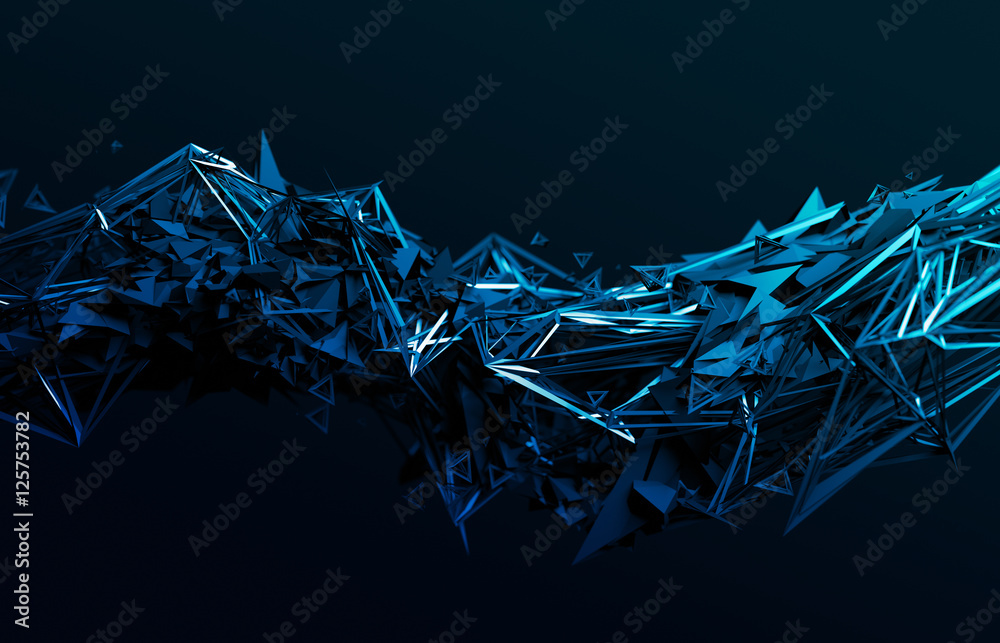 Poster abstract 3d rendering of chaotic surface. contemporary background with futuristic polygonal shape. d