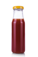 Ketchup. Red sauce in a bottle. On white, isolated background.
