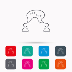 Chat icon. Comment message sign. Dialog speech bubble symbol. Linear icons in squares on white background. Flat web symbols. Vector
