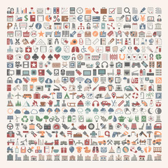 400 Flat Icons - Business, Shopping, School Supplies, Medical, Gambling, Multimedia, Computer, Network, Home Appliance, Travel, Winter, Weather, Ecology, Car Parts, Tools, Industry, Baby, Buildings