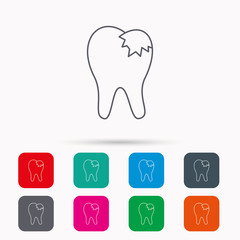 Dental fillings icon. Tooth restoration sign. Linear icons in squares on white background. Flat web symbols. Vector