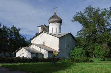 Fototapeta na wymiar Medieval traditional orthodox church in Pskov historic center, Russia