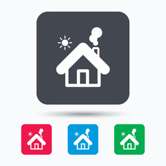 Home icon. House building symbol. Real estate construction. Colored square buttons with flat web icon. Vector