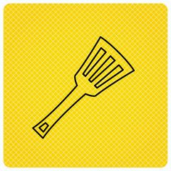 Kitchen utensil icon. Kitchenware spatula sign. Cooking tool symbol. Linear icon on orange background. Vector