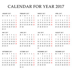 Simple 2017 Calendar - week starts with Monday, isolated on white background, vector illustration.