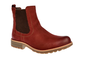 Girl's red winter boot isolated.