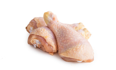 Chicken drumsticks. On white, isolated background.