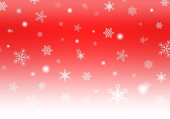Red Christmas background with white falling snowflakes and luminous wheels white stripe down. Winter background with snowfall