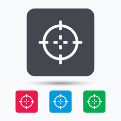 Target icon. Crosshair aim symbol. Colored square buttons with flat web icon. Vector