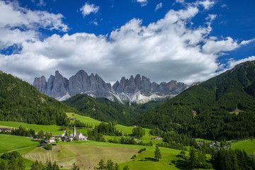 Fototapeta na wymiar Santa Magdalena and Dolomites mountains, Vall di Funes, South Tyrol, Italy