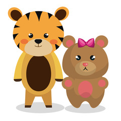 cute couple stuffed animals vector illustration design