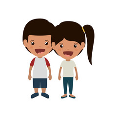 couple of girl and boy smiling and wearing casual clothes over white background. colorful design. vector illustration