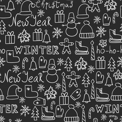 Doodles seamless pattern vector set.