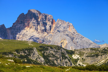 Fototapeta premium Beautiful landscape on the way from Misurina to Tre Cime di Lavaredo in Dolomites. Mountains in Northern Italy