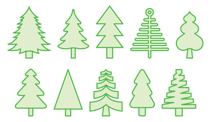 CHRISTMAS FIR TREES filled line icons