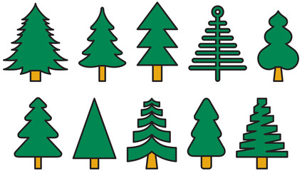 CHRISTMAS FIR TREES filled line icons