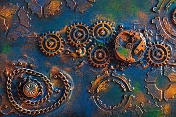 Obraz na płótnie Canvas handmade steampunk background mechanical cogs wheels