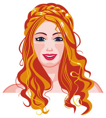 Young girl with braid and curls. 