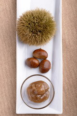chestnut jam, chestnut and curly on white dish